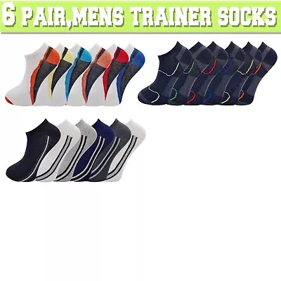 Mens Trainer Liner Ankle Socks Funky Designs Adults Sports 6 Pairs 6-11 • $6.10