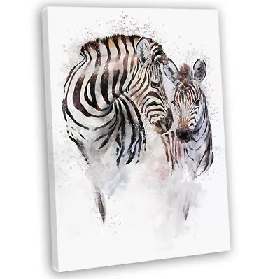 Zebra & Foal Watercolour Style Canvas Wall Art Print Framed Picture • £17.99