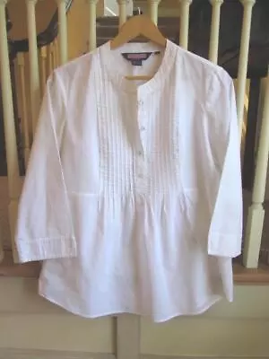 EXC Vineyard Vines White 100% Cotton Pintucked Tunic Blouse Top L Large • $28.99