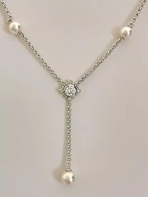 $25 • Buy Nadri Joan Y-Necklace,Cubic Zirconia And Faux Pearls, Silver Tone, NWT $55