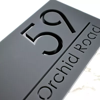 Gray Modern Door Sign 3d Laser Cut Gloss Black Anthracite Numbers Plaque Signs • £16.99