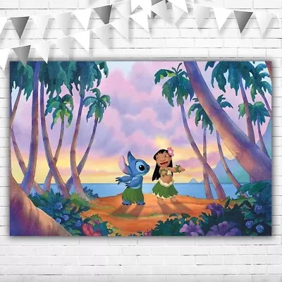 NEW Cartoon Lilo And Stitch Theme Backdrops 50x60 In Summer Hawaii Seaside Party • £19.27