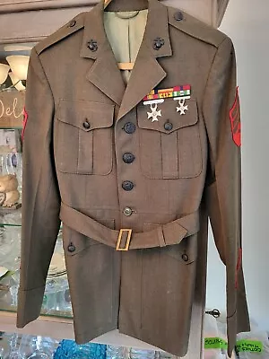 USMC Vietnam War Alpha Green Wool Dress Uniform Jacket Sergeant Chevrons Medium • $75