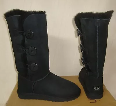 UGG BAILEY BUTTON TRIPLET TRIPLE Black Suede Tall Boots Women Size US 5 NEW 1873 • £126.31