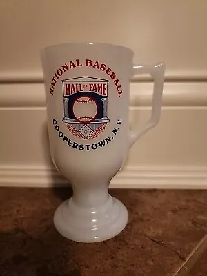 Vintage National Baseball Hall Of Fame Milk Glass Pedestal Mug • $9