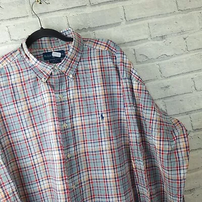 Mens Ralph Lauren Shirt Size 4XL XXXXL Multicolour Check Long Sleeve Logo • £24.99