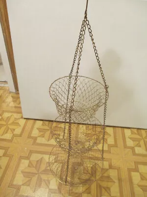 Vintage 3 Tier Gold Tone Metal Wire Hanging Baskets Fruit Vegetable Plants • $10