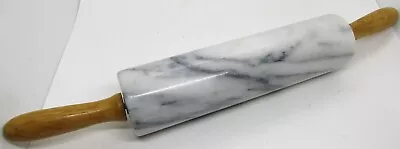 Vintage Gray White Marble Rolling Pin 18  W/ Wood Handles Baking Tool. • $15
