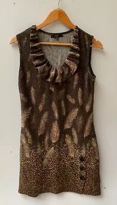 LUXX Womens Brown Feather Above Knee Length Y2K 90s Dress Size M • £9.81