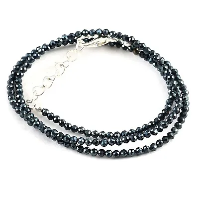 $37.99 • Buy 925 Sterling Silver Pretty Black Diamond Beads Strand Necklace Gift Jewelry