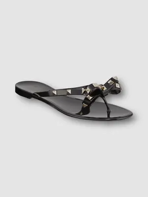 $425 Valentino Garavani Women Black Rockstud Jelly PVC Thong Sandals IT 35/US 5 • £114.86