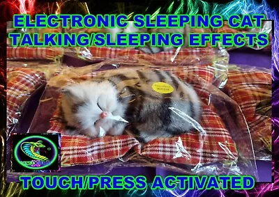 Talking Interactive Electronic Sleeping Meow Cat Tabby Singing Kitten Toy • £12.99