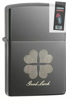 Zippo 49120 Good Luck Design 4 Leaf Clover Black Ice Lighter + FLINT PACK • $53.70