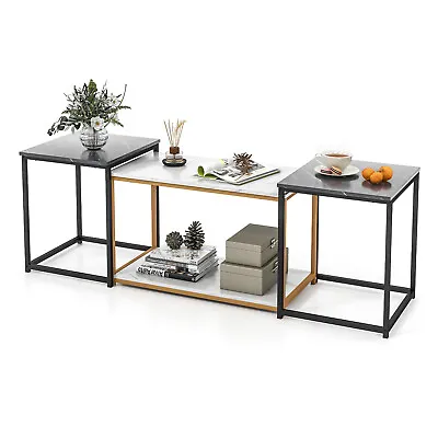 Modern Set Of 3 Nesting Table Coffee Side Sofa Table Faux Marble Top Living Room • $69.49