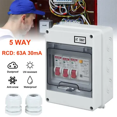 5 Way Caravan Garage Consumer Unit Enclosure Fuse Box 2MCB 16A 30mA RCD Fuse Box • £16