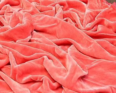 Silk Velvet Coral Solid Fabric 45” Clothing Drapery Dresses By Yard • $40.99