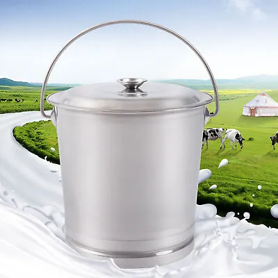 8L/ 14L Stainless Steel Milk Bucket W/ Lid Wine Pail Bucket Oil Milk Tote Jug • $37.05