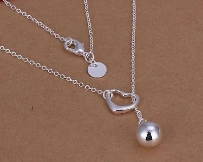 Silver Heart Necklace Lariat Choker Drop Bead Sterling 925 Dainty Simple  • $15.15