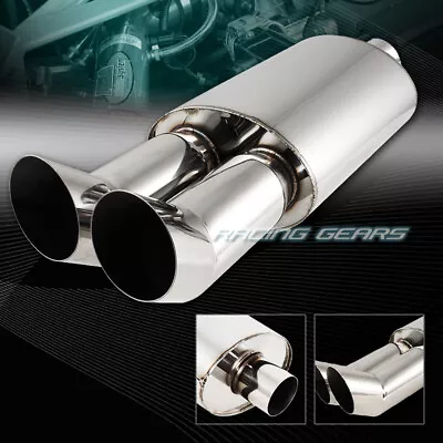3  Dual DTM Style Tip 2.5  Inlet T-304 Stainless Exhaust Muffler Universal • $48.95