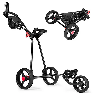 Golf Buggy Trollry Cart 3 Removable Wheel Push Pull Foldable Footbrake Mesh Bag • $154.95