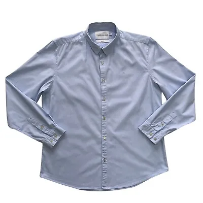 CALVIN KLEIN JEANS Mens Powder Blue Oxford Slim Fit Long Sleeve Shirt Size XL • £24.99