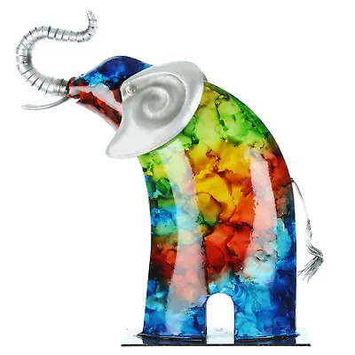 Multi Coloured Metal Elephant Handpainted Statue Ornament Home Garden Accessory • £32.50