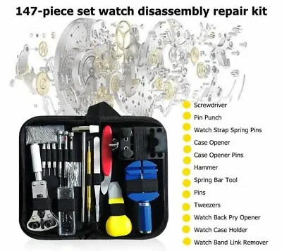 147 Pcs Watch Repair Kit Watchmaker Back Case Remover Opener Link Pin Spring Bar • $15.99