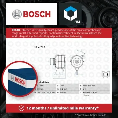 Alternator Fits RENAULT MASTER Mk1 2.5D 80 To 97 Bosch 5000725698 5001014178 • $249.17