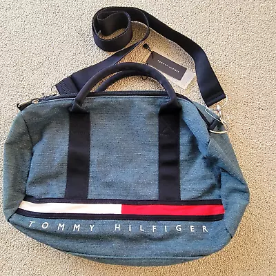 Tommy Hilfiger Logo Gym Travel Mini Duffle Bag Blue Denim New • $32.19