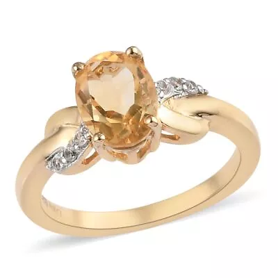 925 Sterling Silver 14K Yellow Gold Plated Citrine Cubic Zirconia Ring Ct 1.3 • $22.99