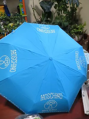 Nwt Moschino Milano Umbrella   Blue Open Close Uv Protection 99% • $59