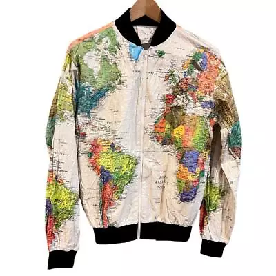 VTG 90s Wearing The World Atlas Map All Over Print Tyvek Jacket Kurt Cobain S • $0.94