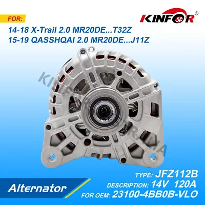 Fred Alternator Fits Nissan 2014+ X-Trail 2.0L 23100-4BB0B-VL0-KINFOR JR-JFZ112B • $208.67