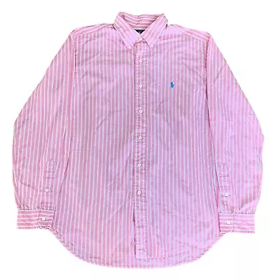 Ralph Lauren Shirt Classic Fit Button-Down Long Sleeve Striped Pink Men's Large • £16.99