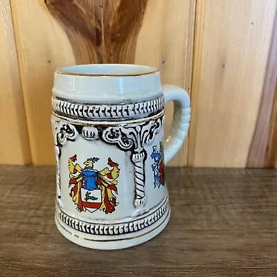 Vintage Beer Stein Japan Coat Of Arms Mug Medieval Gold Trim Made In Japan • $9.95