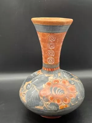 Large Mexico Tonala Vase Burnished Hand Painted Pottery 12.5  Tall • $49.99