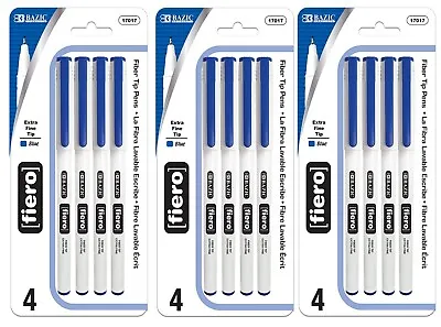 BAZIC Fiero Fiber Tip Pen Fineliner 0.4mm Blue Color Fine Point 12 Pcs 3 Pack • $11.89