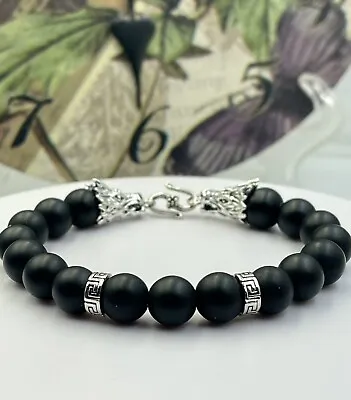 $35 • Buy Men’s Spiritual Dragon Black Matte Onyx Natural Stone Bracelet