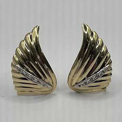 MB Diamond Wing Design 14K Yellow Gold Post Earrings #9 • $199