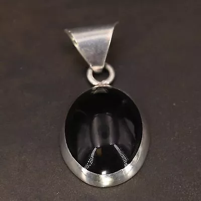 VTG Sterling Silver - MEXICO TAXCO Onyx Cabochon Necklace Pendant - 8.5g • $2.99