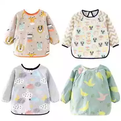 Newborn Baby Feeding Bib Long Sleeve Art Smock Apron For Kids 6-24 Years Toddler • £3.49