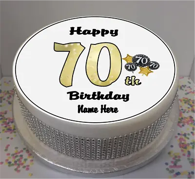 Personalised 70th Birthday Black & Gold  8  Icing Sheet / Cake Topper • £5.79