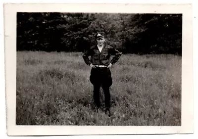 Man Motorcycle Rider Hat Pants Belt Standing In Field Vintage Snapshot Photo • $7.50