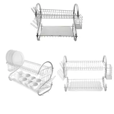 High Grade Stainless 2 Tier Dish Drainer Drying Rack Kitchen Storage Steel Rack • $17.99