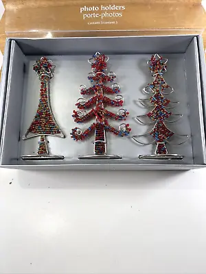 VTG NOS Pier 1 Imports 3 Pk Beaded Christmas Tree Photo Picture Holders • $21.44