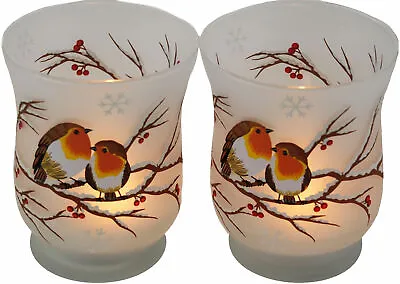 £15.99 • Buy Christmas Robin Glass Tealight Candle Holder (Set Of 2)