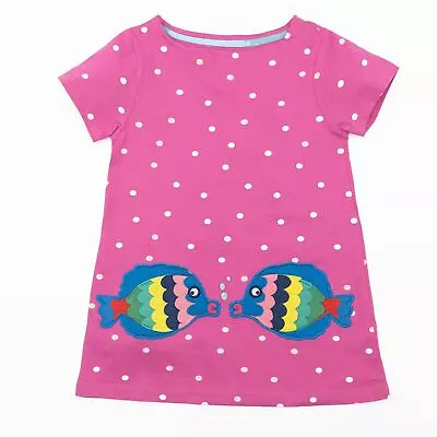 Mini Boden Girls Tunic Dress Tickled Pink Fish Spots Short Sleeve Pockets • £12.71