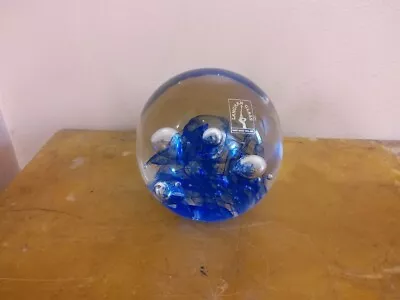 Langham Glass Vintage Paperweight Blue Bubbles Unboxed • £6