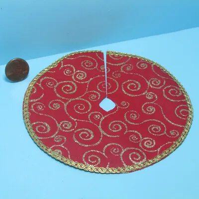 Dollhouse Miniature Christmas Tree Skirt Red With Gold Spiral Design SH0063 • $7.19