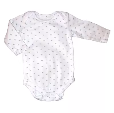 HB Baby Girl Long Sleeve White Silver Heart Bodysuit Shirt 0-3 Months • $4.99